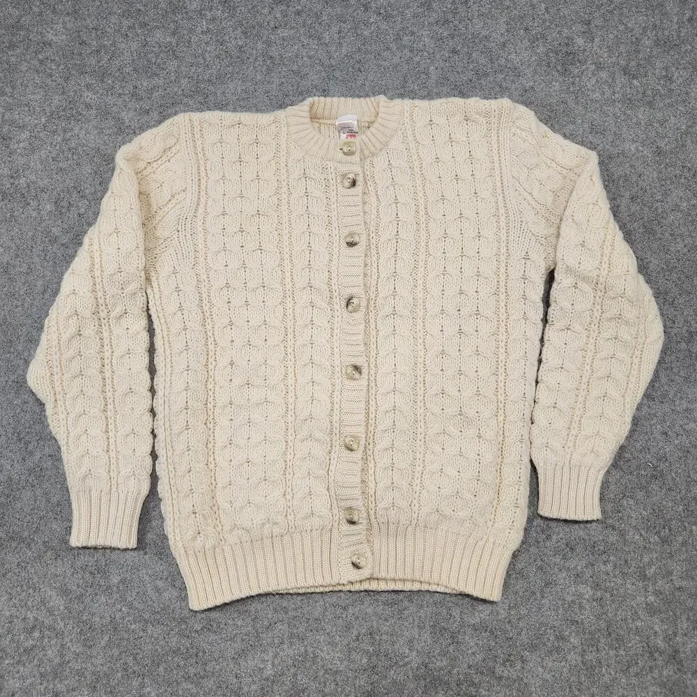 VTG ST Michael Mens Size 42 100% Pure British Wool Cableknit Cardigan‎ Sweater